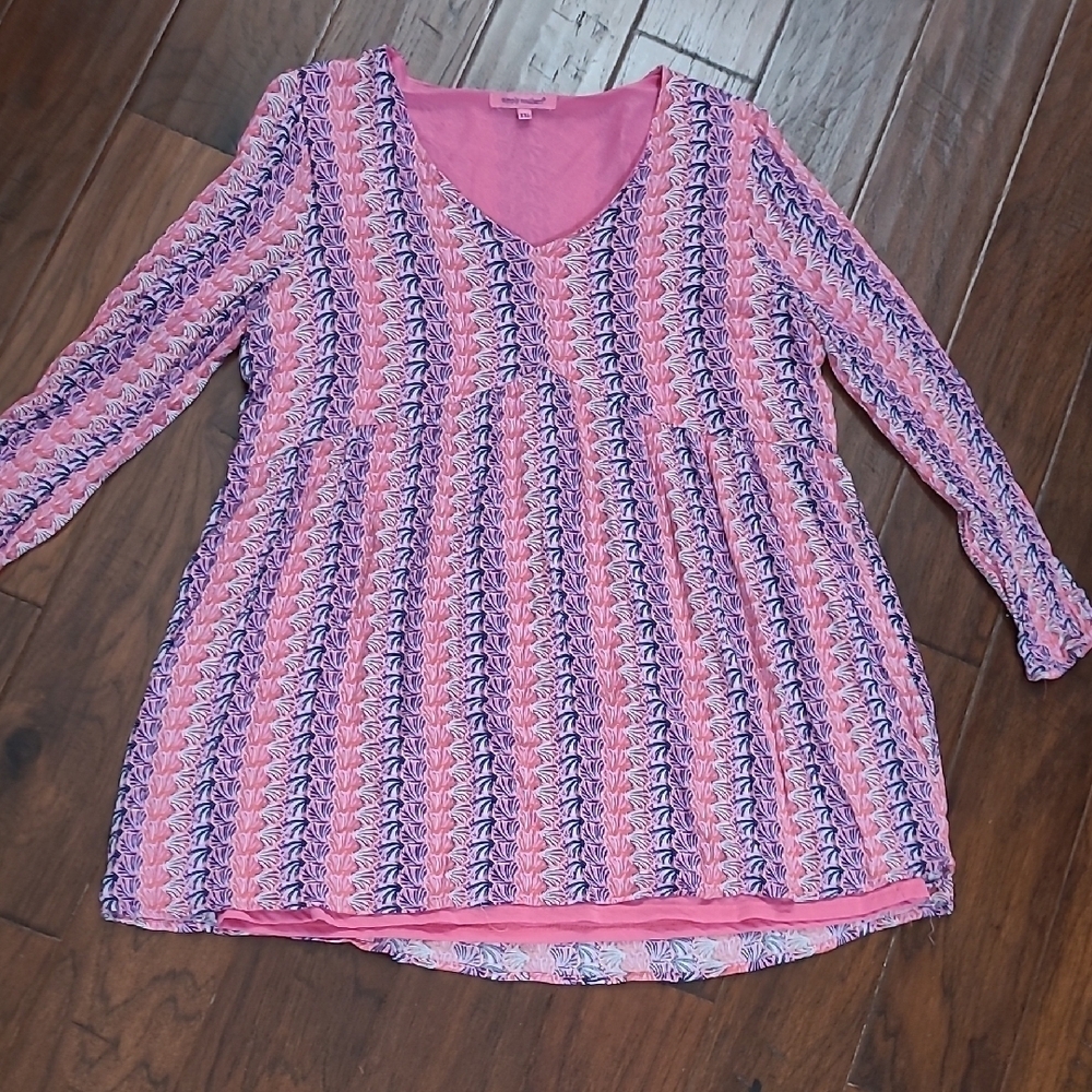 Simply Southern Pink and Purple Patterned V-Neck Tunic size XXL